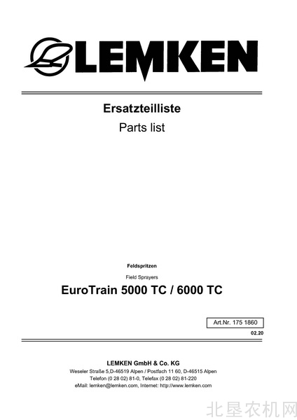 雷肯- 喷药机  EuroTrain5000TC-6000TC  零件目录