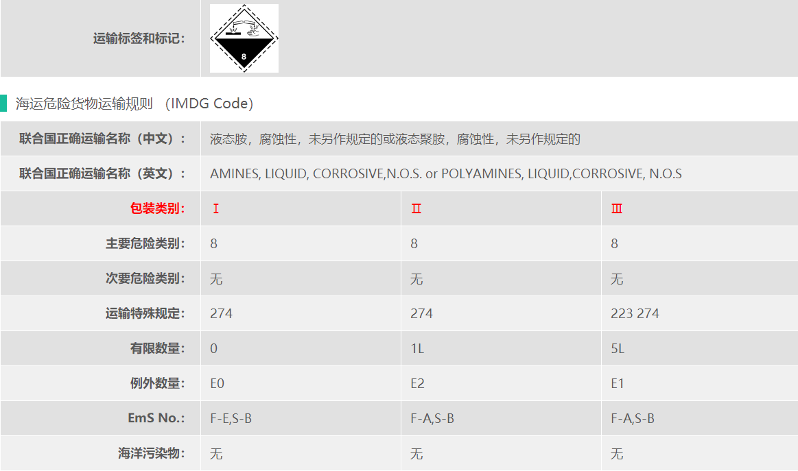 UN2735甲基单乙醇胺危险品海运要求