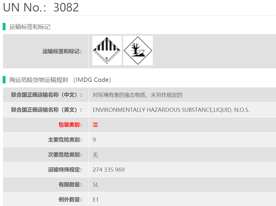 9类UN3082甲基柑青醛危险品海运