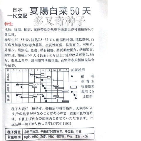 抗热50天夏阳白菜种子日本进口耐热耐湿春夏秋白菜种子蔬菜种子 大白菜种子 叶菜类种子 在线商城 多又奇种子网