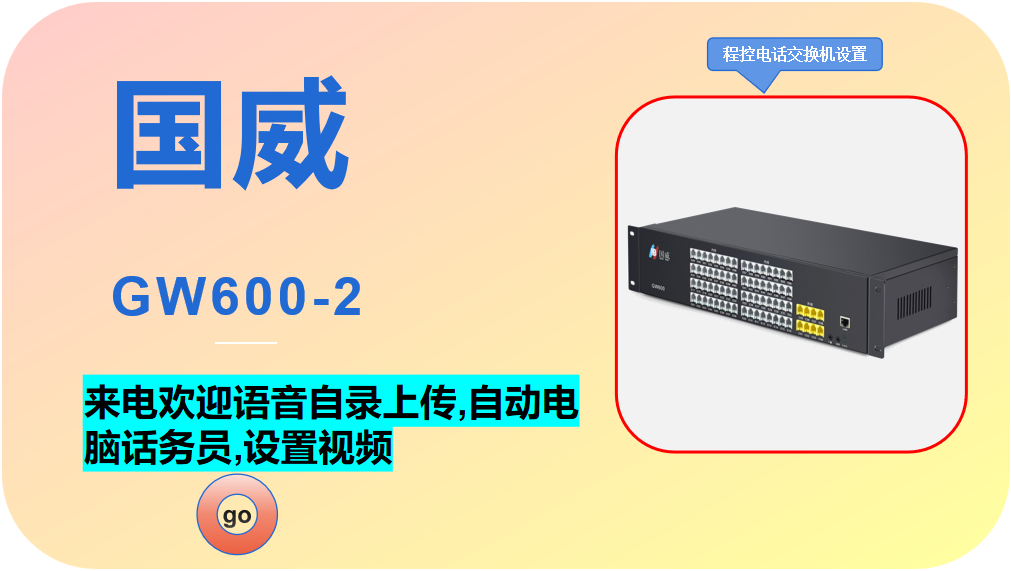 国威GW600-2,程控电话交换机,来电欢迎语音自录上传,自动电脑话务员,设置视频