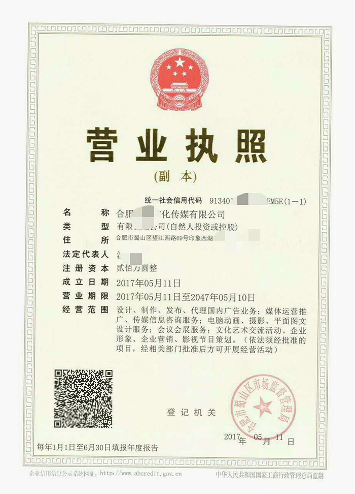 营业执照副本丨传媒行业