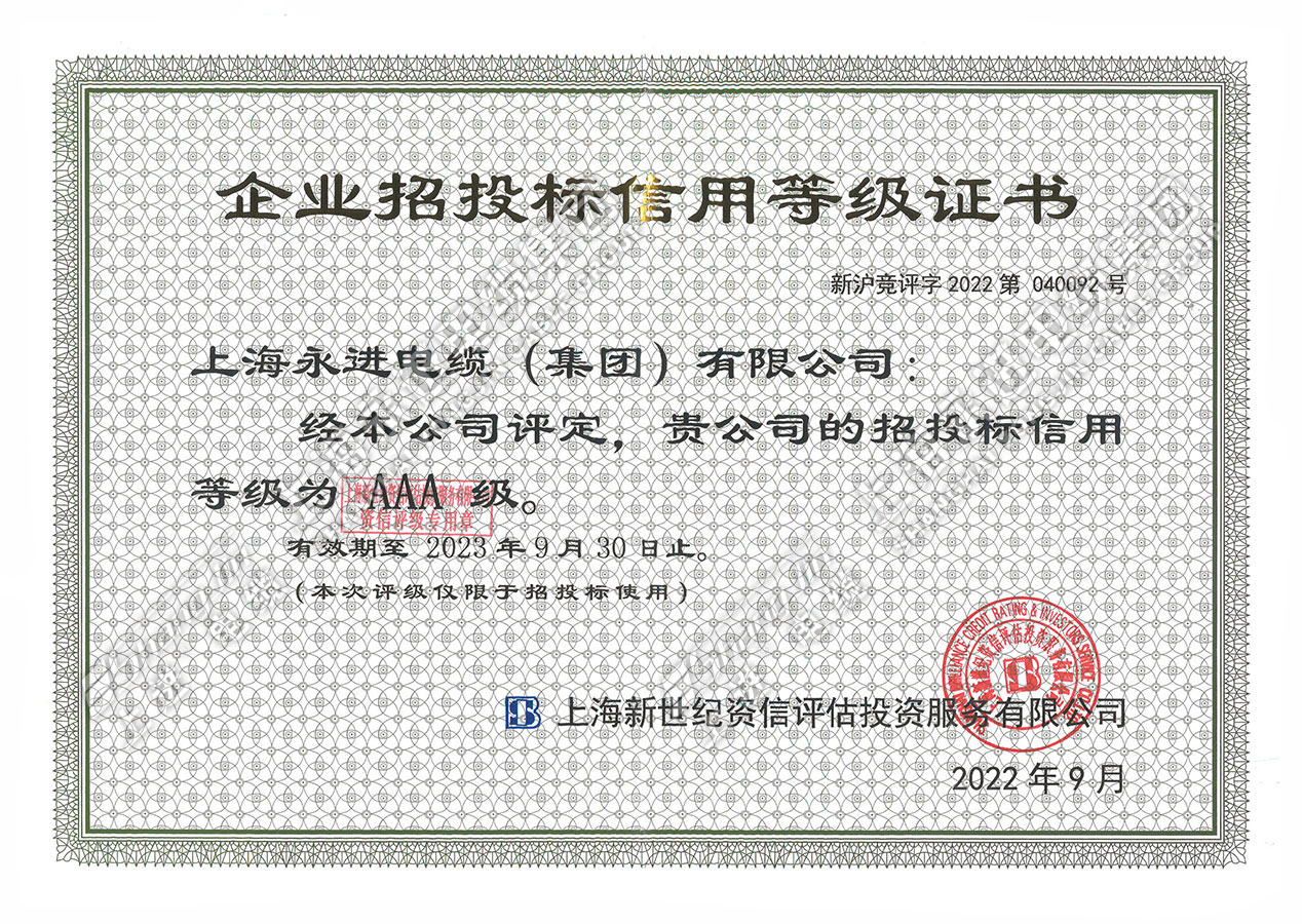 企业招投标信用等级证书