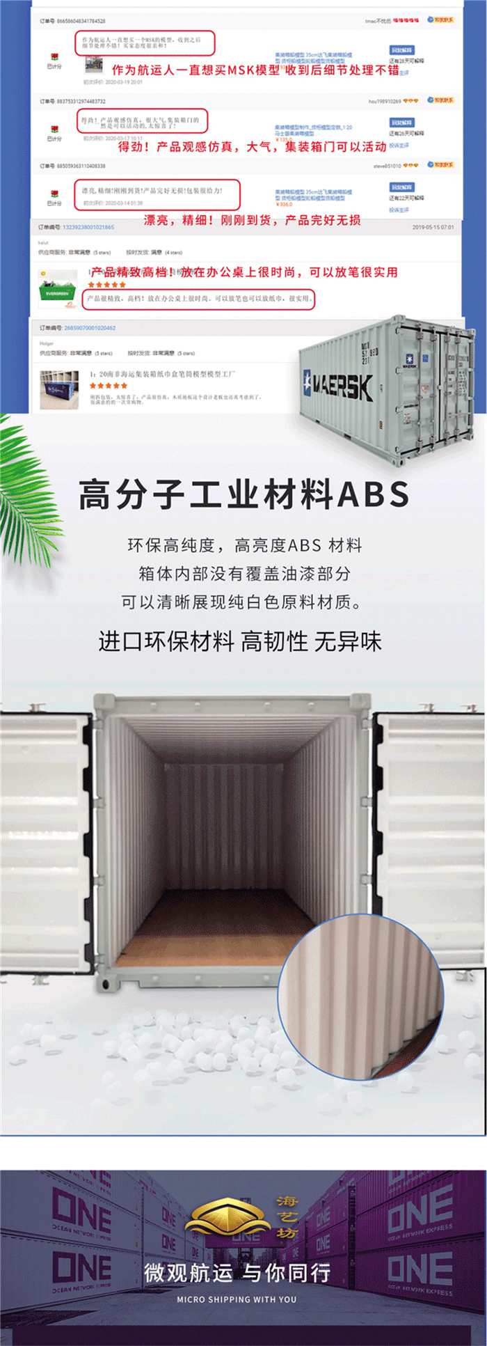 深圳市海藝坊航運(yùn)仿真模型工廠，聯(lián)系電話0755-85200796，我們工廠主要生產(chǎn)各種特種集裝箱貨柜模型，貨柜模型擺件，集裝箱模型玩具， 貨柜模型定制定做。主要產(chǎn)品有1比20,20尺集裝箱模型，馬士基集裝箱模型，達(dá)飛集裝箱模型，中海中遠(yuǎn)集裝箱模型，長榮集裝箱模型等等，期待與您合作。